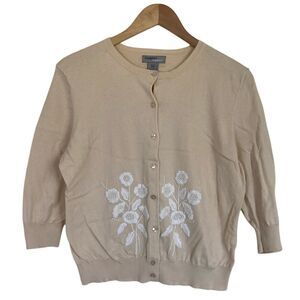 Designers‎ Original Womens Button Up Cardigan 3/4 Sleeves Size XLP Cream White